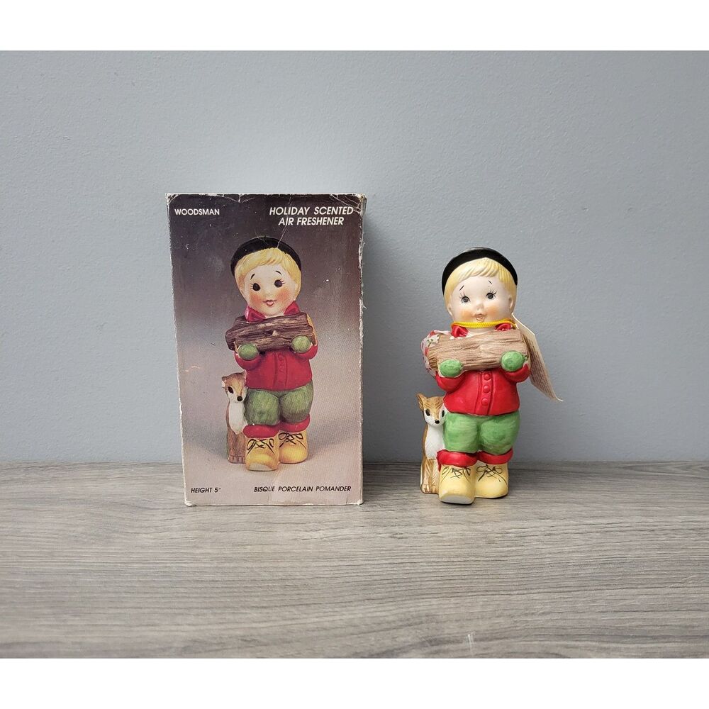 Vintage Jasco Bisque Porcelain Pomander 5" Woodsman Air Freshener Deer